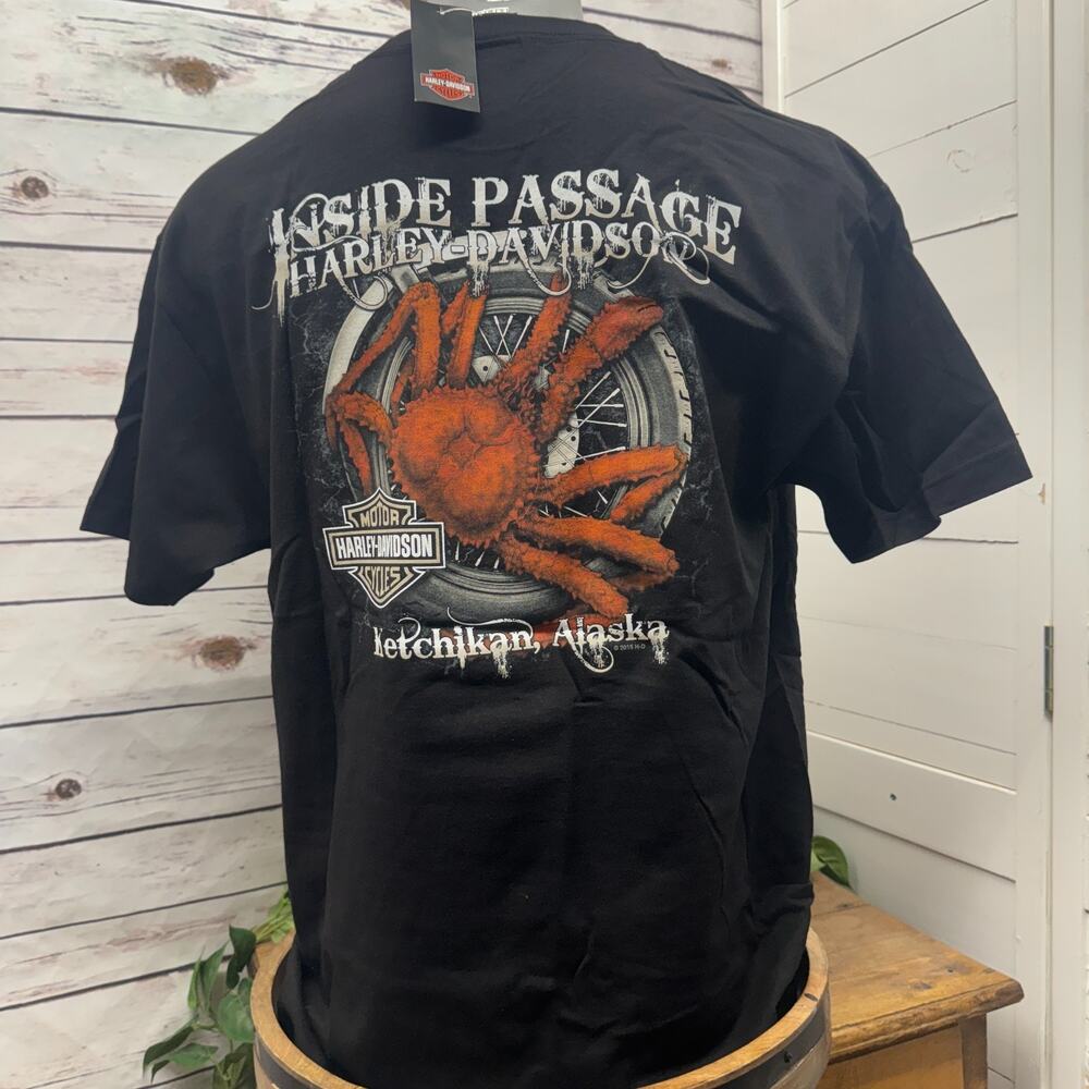 Harley Davidson Inside Passage Ketchikan Alaska T Shirt XL Crab Wheel 2015 VTG